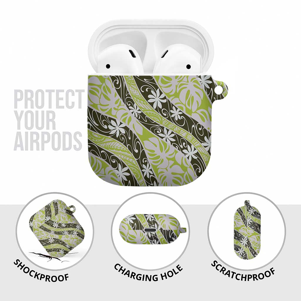 Olive Tahiti Tiare Monstera AirPods Case Polynesian Pattern Curve Style - Polynesian Pride
