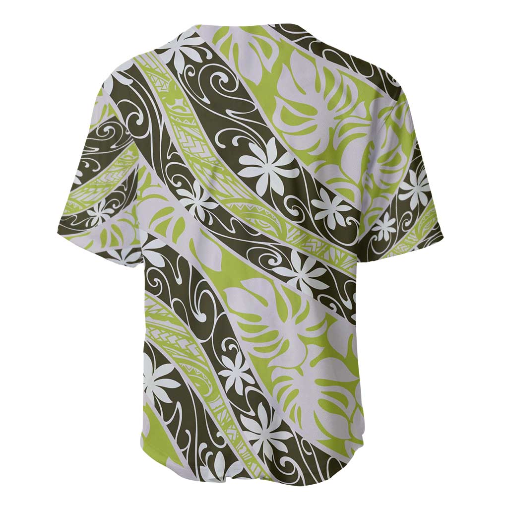 Olive Tahiti Tiare Monstera Baseball Jersey Polynesian Pattern Curve Style - Polynesian Pride