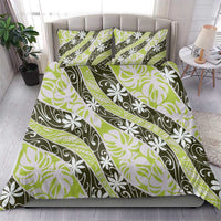 Olive Tahiti Tiare Monstera Bedding Set Polynesian Pattern Curve Style - Polynesian Pride
