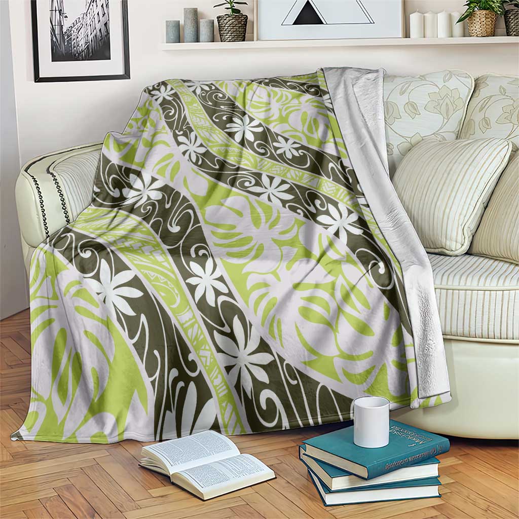 Olive Tahiti Tiare Monstera Blanket Polynesian Pattern Curve Style - Polynesian Pride