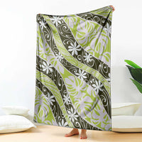 Olive Tahiti Tiare Monstera Blanket Polynesian Pattern Curve Style - Polynesian Pride