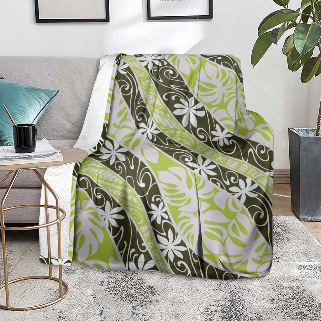 Olive Tahiti Tiare Monstera Blanket Polynesian Pattern Curve Style - Polynesian Pride