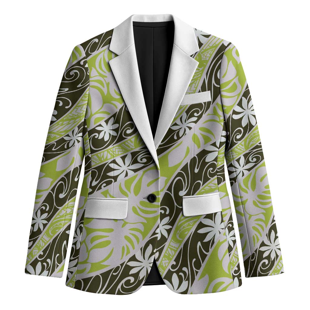 Olive Tahiti Tiare Monstera Blazer Polynesian Pattern Curve Style - Polynesian Pride