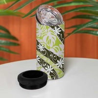 Olive Tahiti Tiare Monstera 4 in 1 Can Cooler Tumbler Polynesian Pattern Curve Style - Polynesian Pride