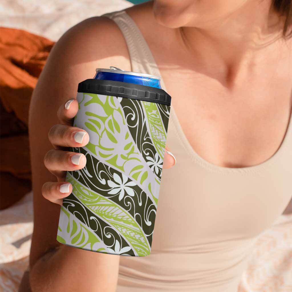 Olive Tahiti Tiare Monstera 4 in 1 Can Cooler Tumbler Polynesian Pattern Curve Style - Polynesian Pride