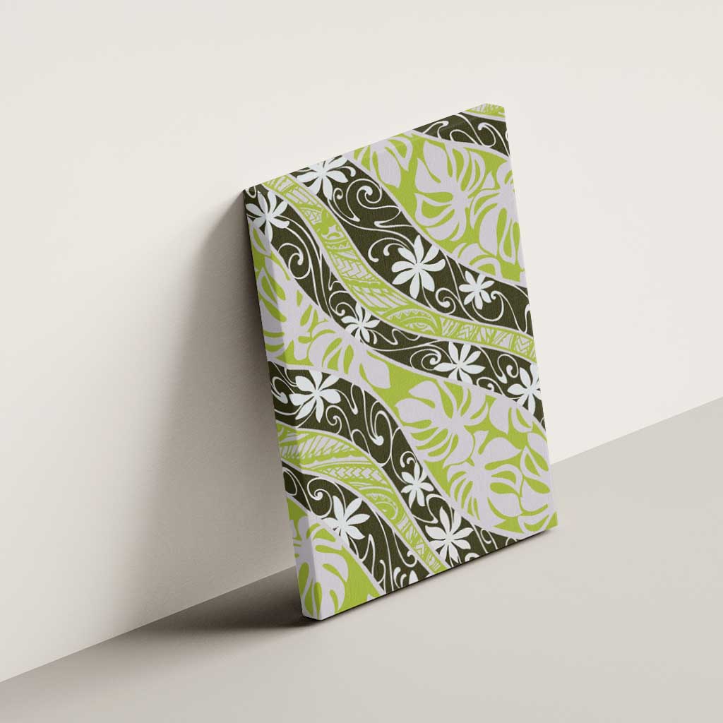 Olive Tahiti Tiare Monstera Canvas Wall Art Polynesian Pattern Curve Style - Polynesian Pride