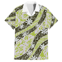 Olive Tahiti Tiare Monstera Family Matching Off The Shoulder Long Sleeve Dress and Hawaiian Shirt Polynesian Pattern Curve Style - Polynesian Pride