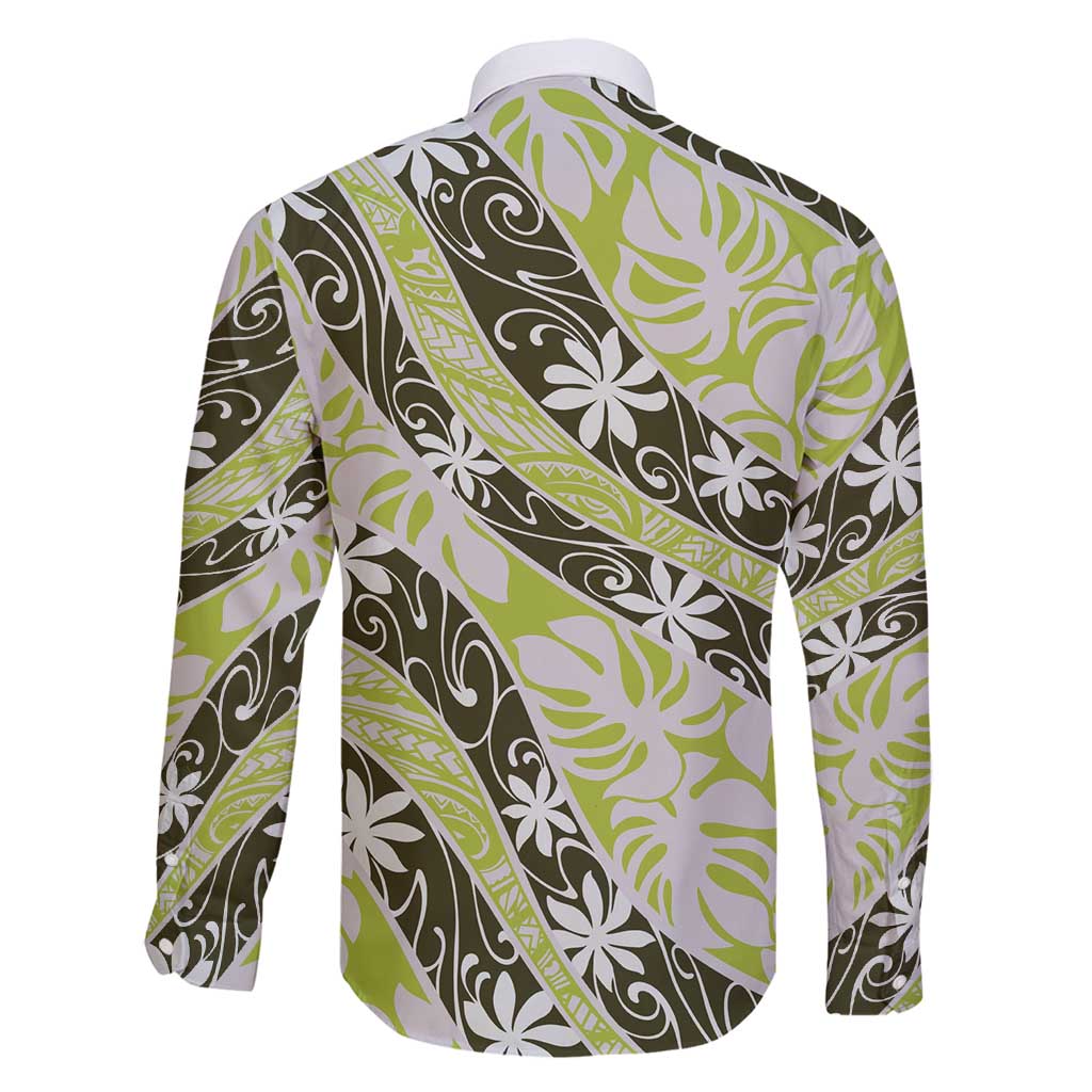 Olive Tahiti Tiare Monstera Family Matching Off Shoulder Short Dress and Hawaiian Shirt Polynesian Pattern Curve Style - Polynesian Pride