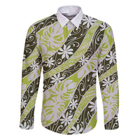 Olive Tahiti Tiare Monstera Family Matching Puletasi and Hawaiian Shirt Polynesian Pattern Curve Style - Polynesian Pride