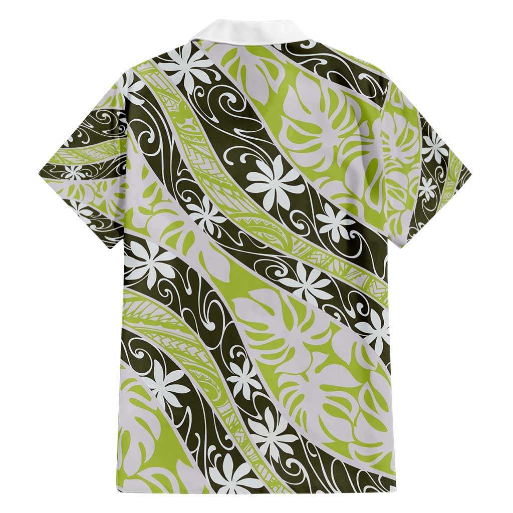 Olive Tahiti Tiare Monstera Hawaiian Shirt Polynesian Pattern Curve Style - Polynesian Pride
