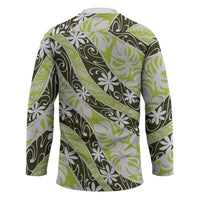 Olive Tahiti Tiare Monstera Hockey Jersey Polynesian Pattern Curve Style - Polynesian Pride