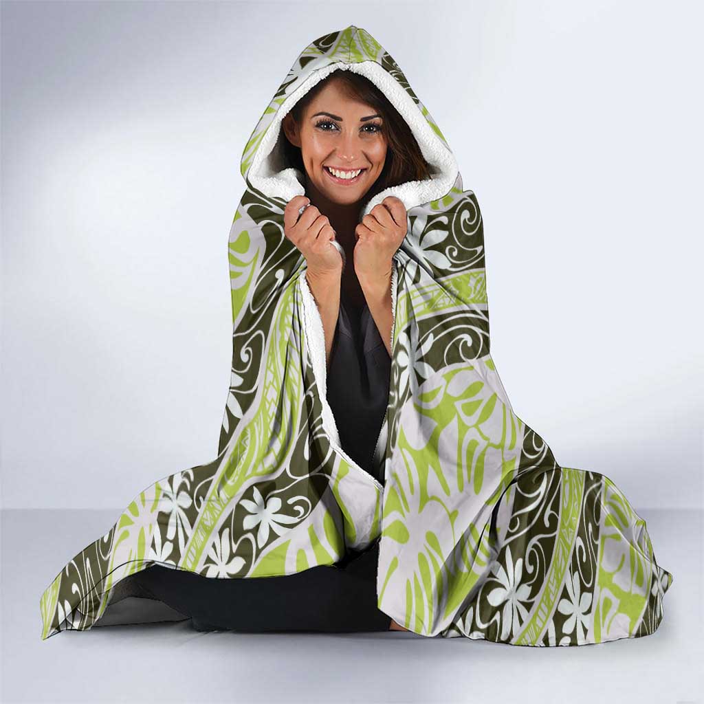 Olive Tahiti Tiare Monstera Hooded Blanket Polynesian Pattern Curve Style - Polynesian Pride