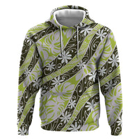 Olive Tahiti Tiare Monstera Hoodie Polynesian Pattern Curve Style - Polynesian Pride