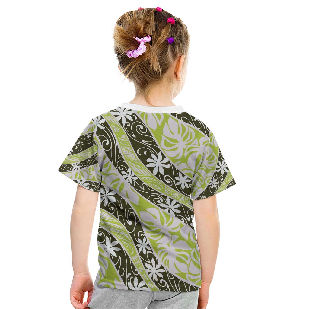 Olive Tahiti Tiare Monstera Kid T Shirt Polynesian Pattern Curve Style - Polynesian Pride