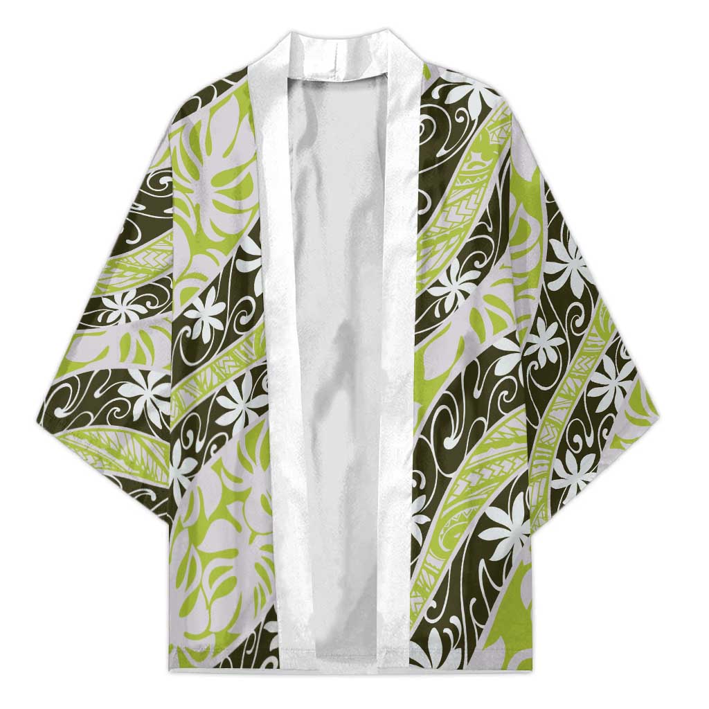 Olive Tahiti Tiare Monstera Kimono Polynesian Pattern Curve Style - Polynesian Pride