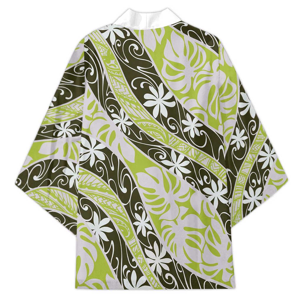 Olive Tahiti Tiare Monstera Kimono Polynesian Pattern Curve Style - Polynesian Pride