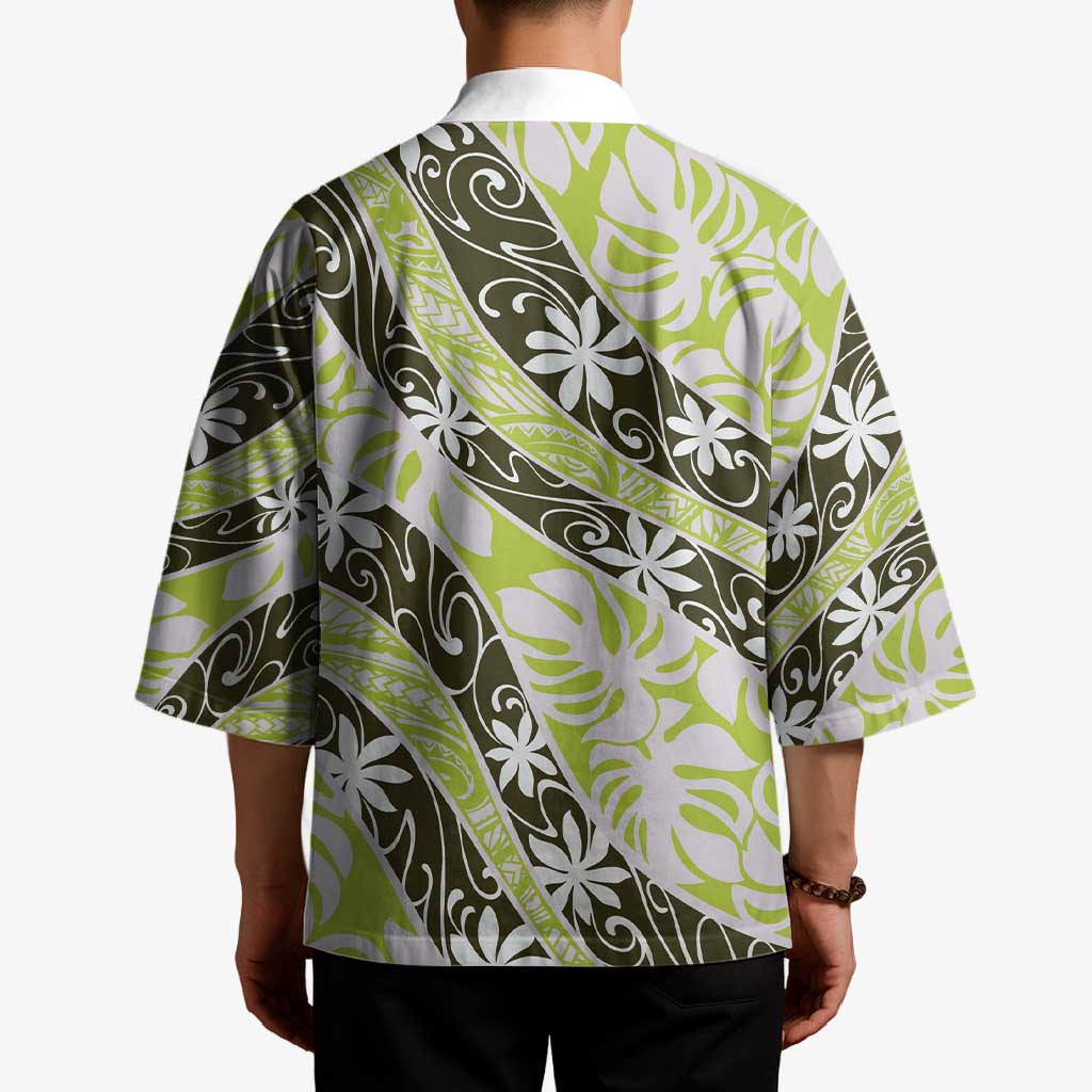 Olive Tahiti Tiare Monstera Kimono Polynesian Pattern Curve Style - Polynesian Pride