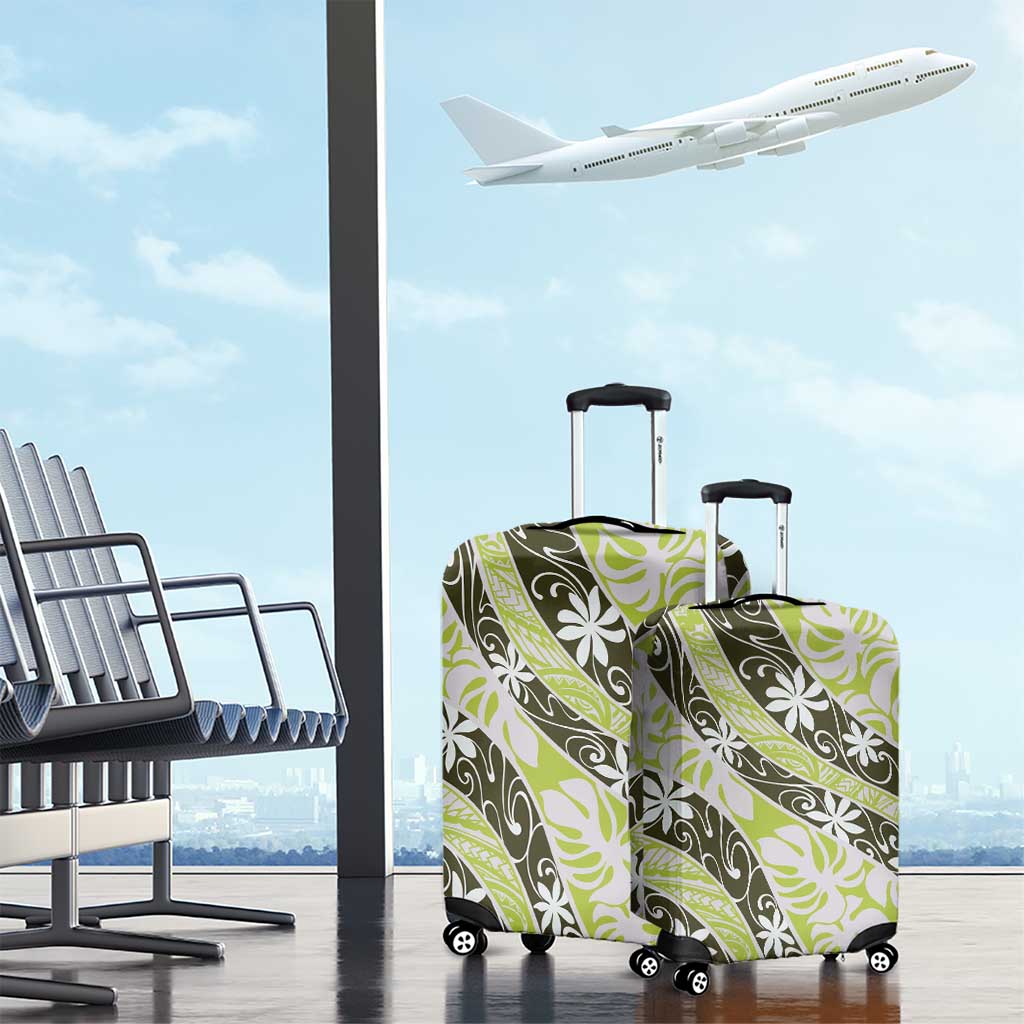 Olive Tahiti Tiare Monstera Luggage Cover Polynesian Pattern Curve Style - Polynesian Pride