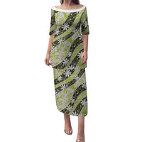 Olive Tahiti Tiare Monstera Puletasi Polynesian Pattern Curve Style - Polynesian Pride