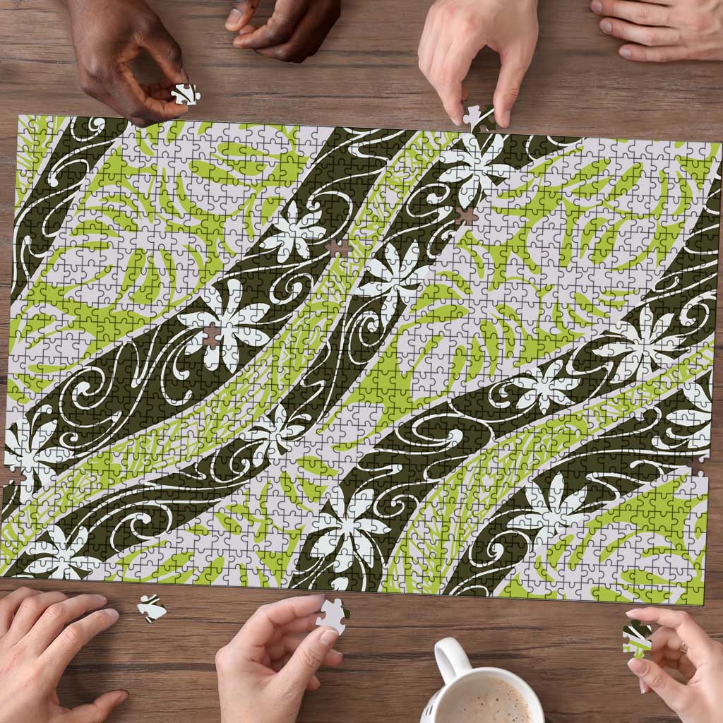 Olive Tahiti Tiare Monstera Puzzle Polynesian Pattern Curve Style - Polynesian Pride