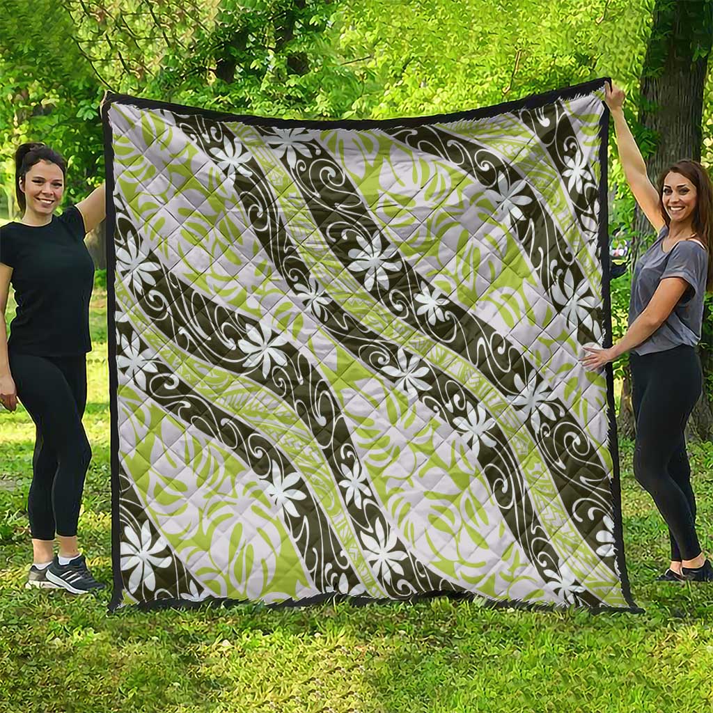 Olive Tahiti Tiare Monstera Quilt Polynesian Pattern Curve Style - Polynesian Pride