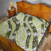 Olive Tahiti Tiare Monstera Quilt Polynesian Pattern Curve Style - Polynesian Pride