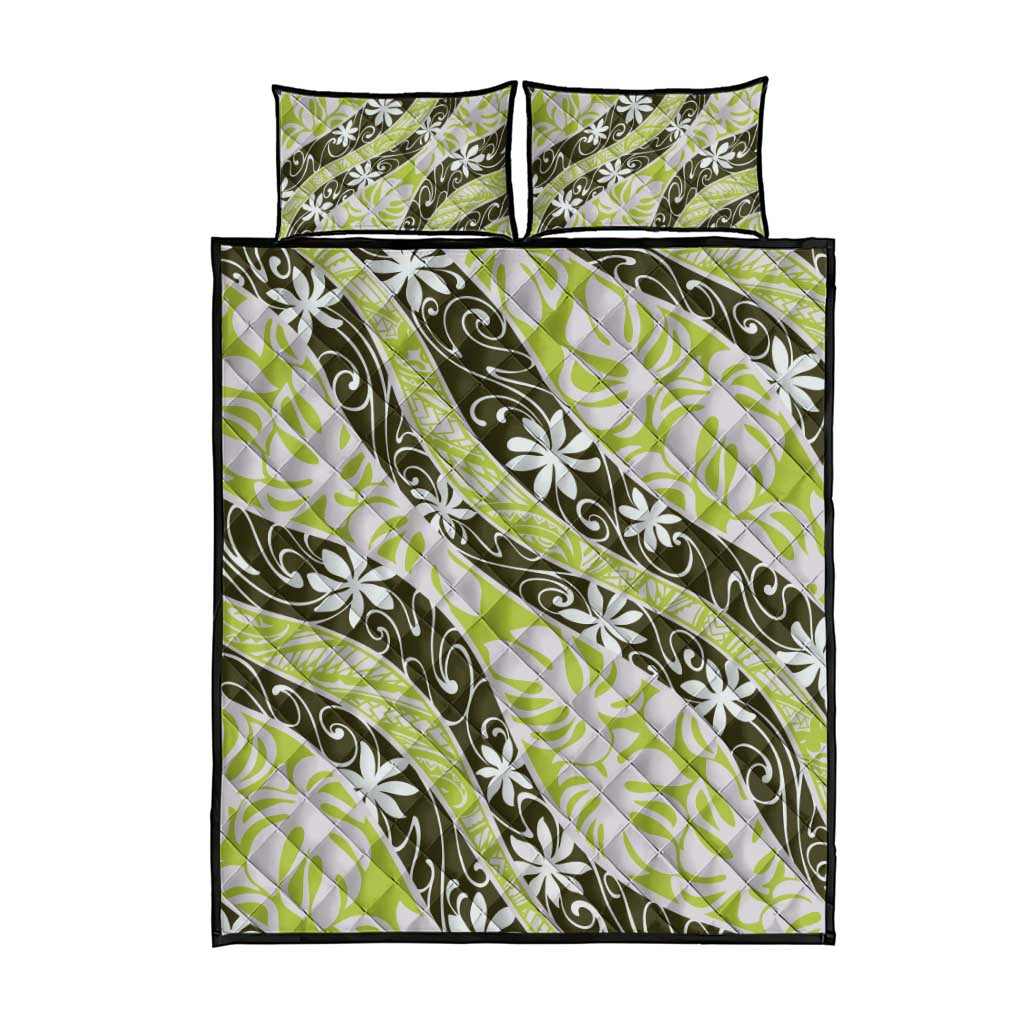 Olive Tahiti Tiare Monstera Quilt Bed Set Polynesian Pattern Curve Style - Polynesian Pride