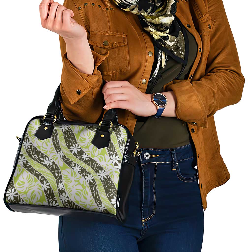 Olive Tahiti Tiare Monstera Shoulder Handbag Polynesian Pattern Curve Style - Polynesian Pride