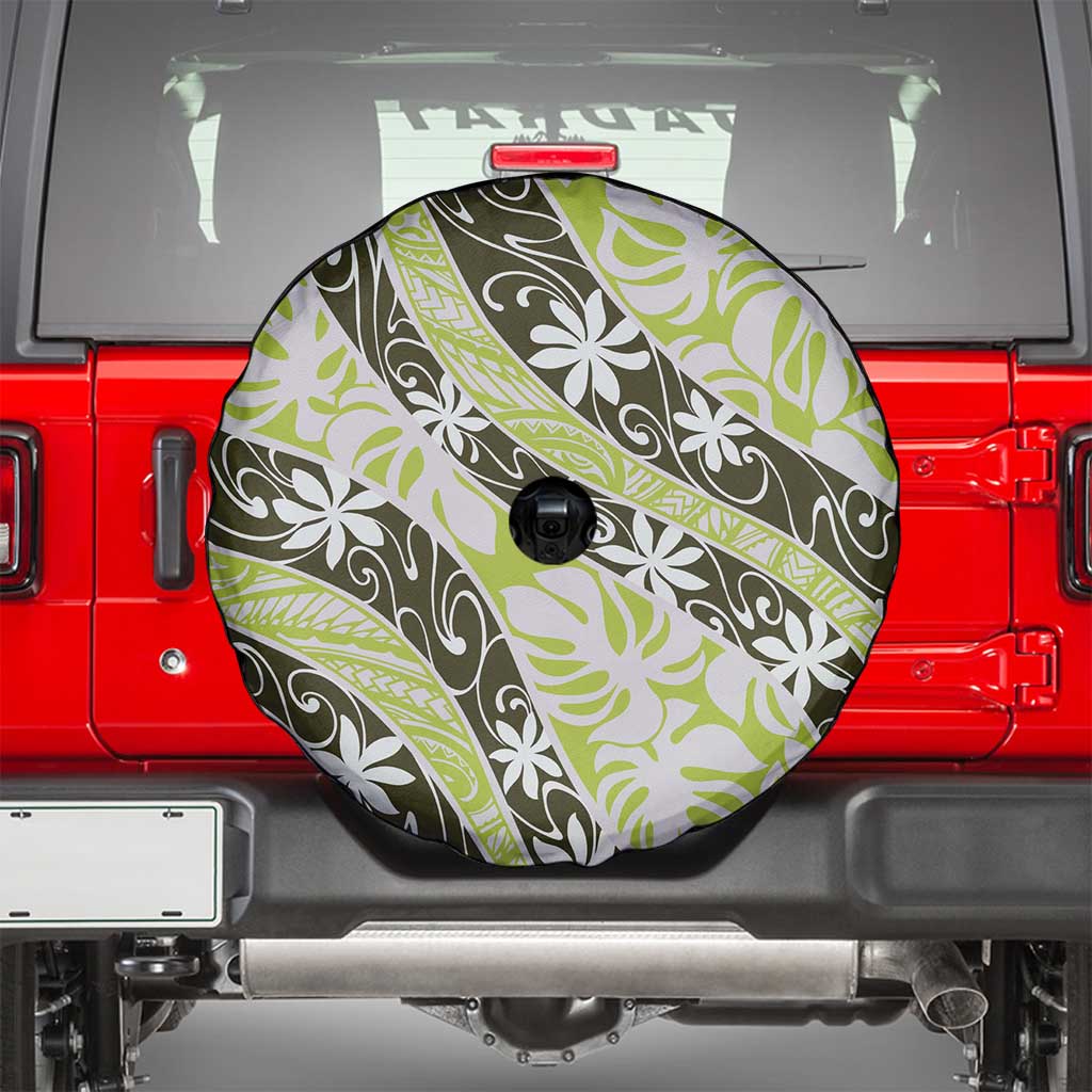 Olive Tahiti Tiare Monstera Spare Tire Cover Polynesian Pattern Curve Style - Polynesian Pride