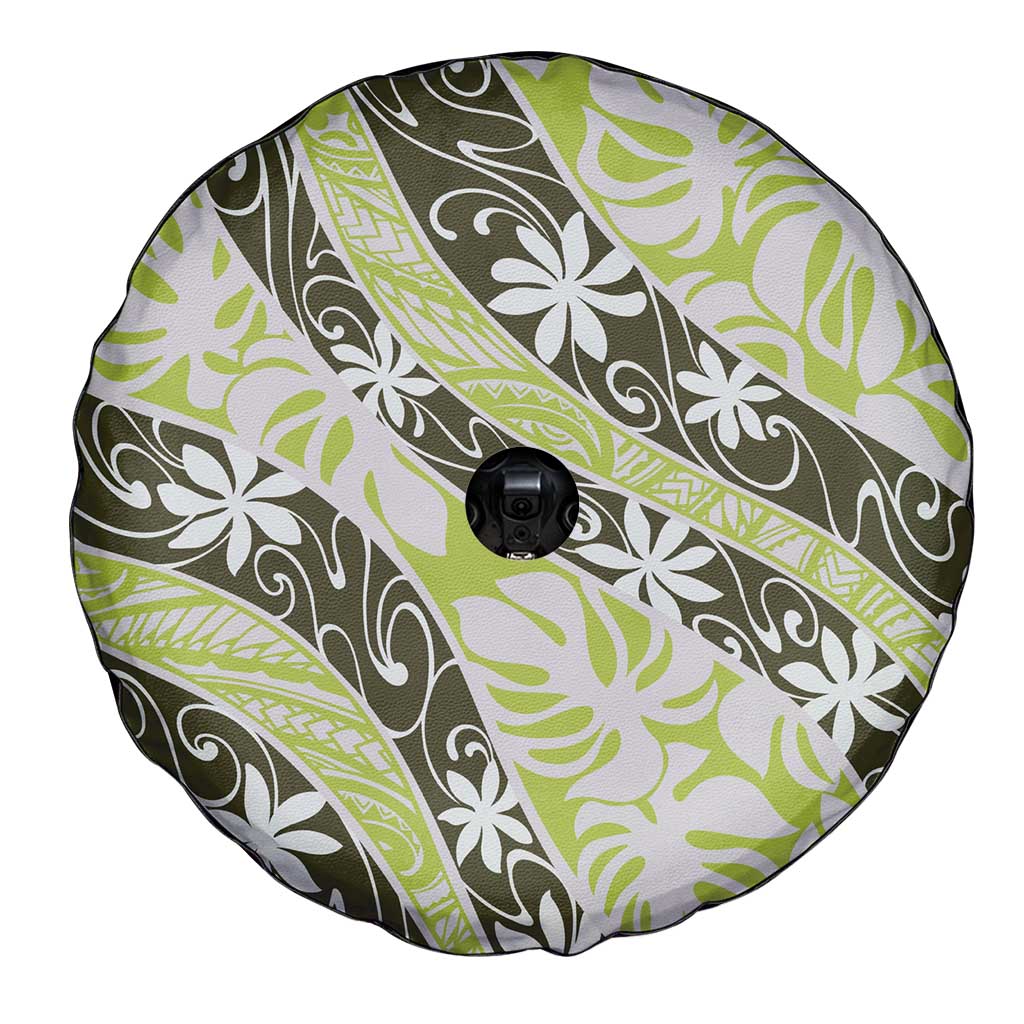 Olive Tahiti Tiare Monstera Spare Tire Cover Polynesian Pattern Curve Style - Polynesian Pride