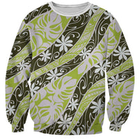 Olive Tahiti Tiare Monstera Sweatshirt Polynesian Pattern Curve Style - Polynesian Pride