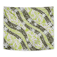 Olive Tahiti Tiare Monstera Tapestry Polynesian Pattern Curve Style - Polynesian Pride