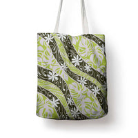 Olive Tahiti Tiare Monstera Tote Bag Polynesian Pattern Curve Style - Polynesian Pride