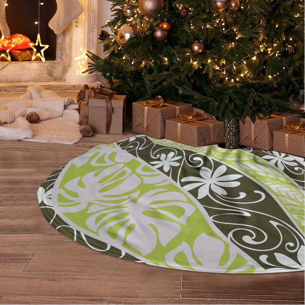 Olive Tahiti Tiare Monstera Tree Skirt Polynesian Pattern Curve Style - Polynesian Pride