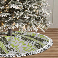Olive Tahiti Tiare Monstera Tree Skirt Polynesian Pattern Curve Style - Polynesian Pride