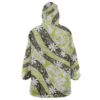 Olive Tahiti Tiare Monstera Wearable Blanket Hoodie Polynesian Pattern Curve Style - Polynesian Pride