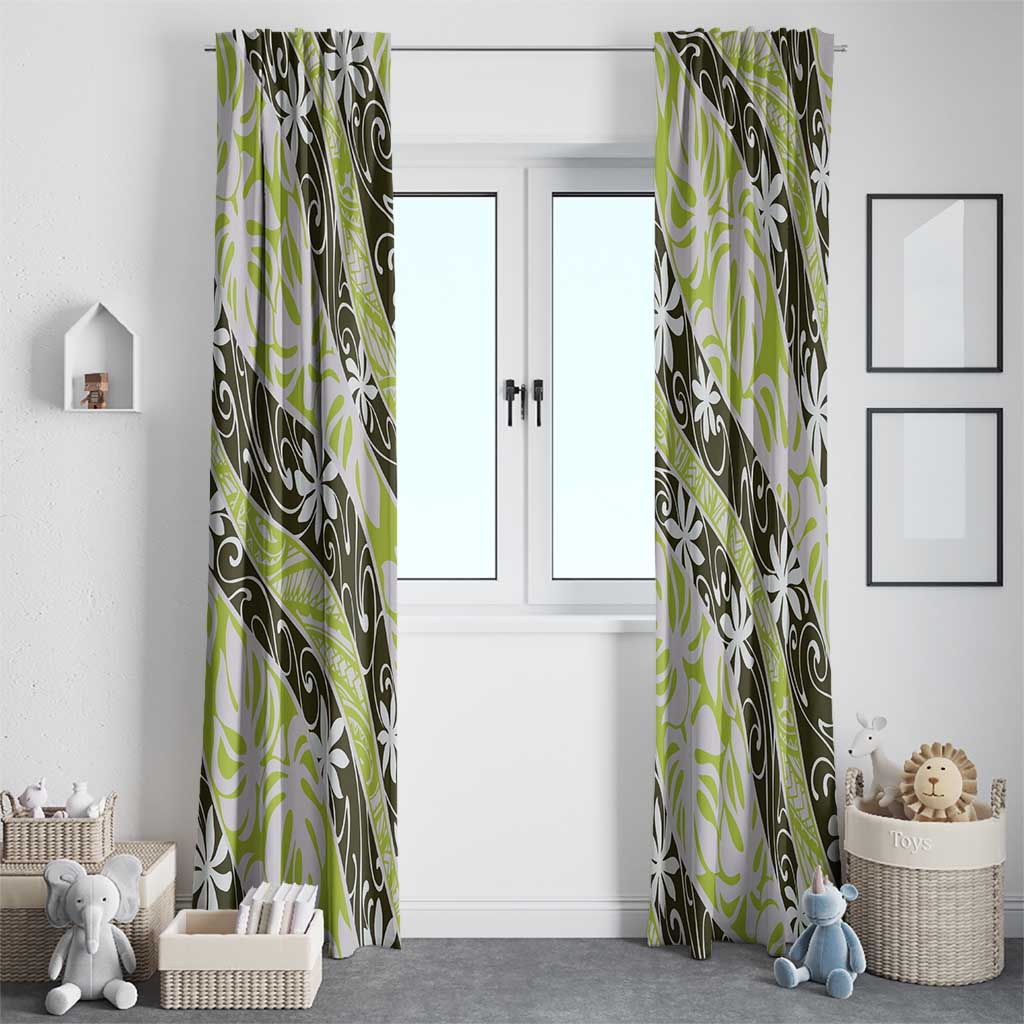 Olive Tahiti Tiare Monstera Window Curtain Polynesian Pattern Curve Style - Polynesian Pride