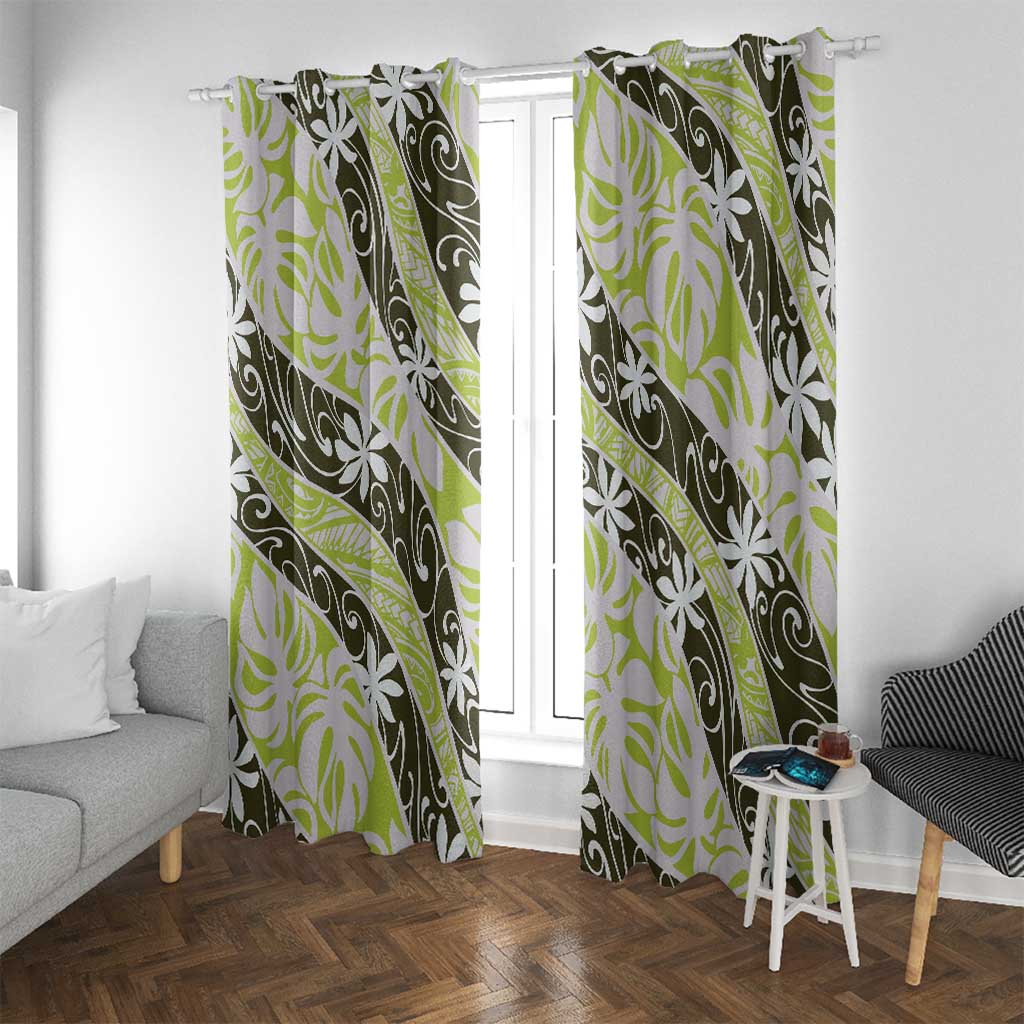Olive Tahiti Tiare Monstera Window Curtain Polynesian Pattern Curve Style - Polynesian Pride