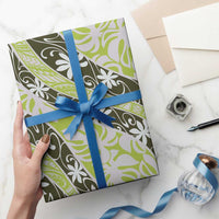 Olive Tahiti Tiare Monstera Wrapping Paper Polynesian Pattern Curve Style - Polynesian Pride