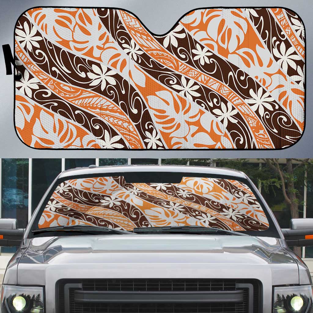 Puatou Tahiti Tiare Monstera Auto Sun Shade Polynesian Pattern Curve Style - Polynesian Pride