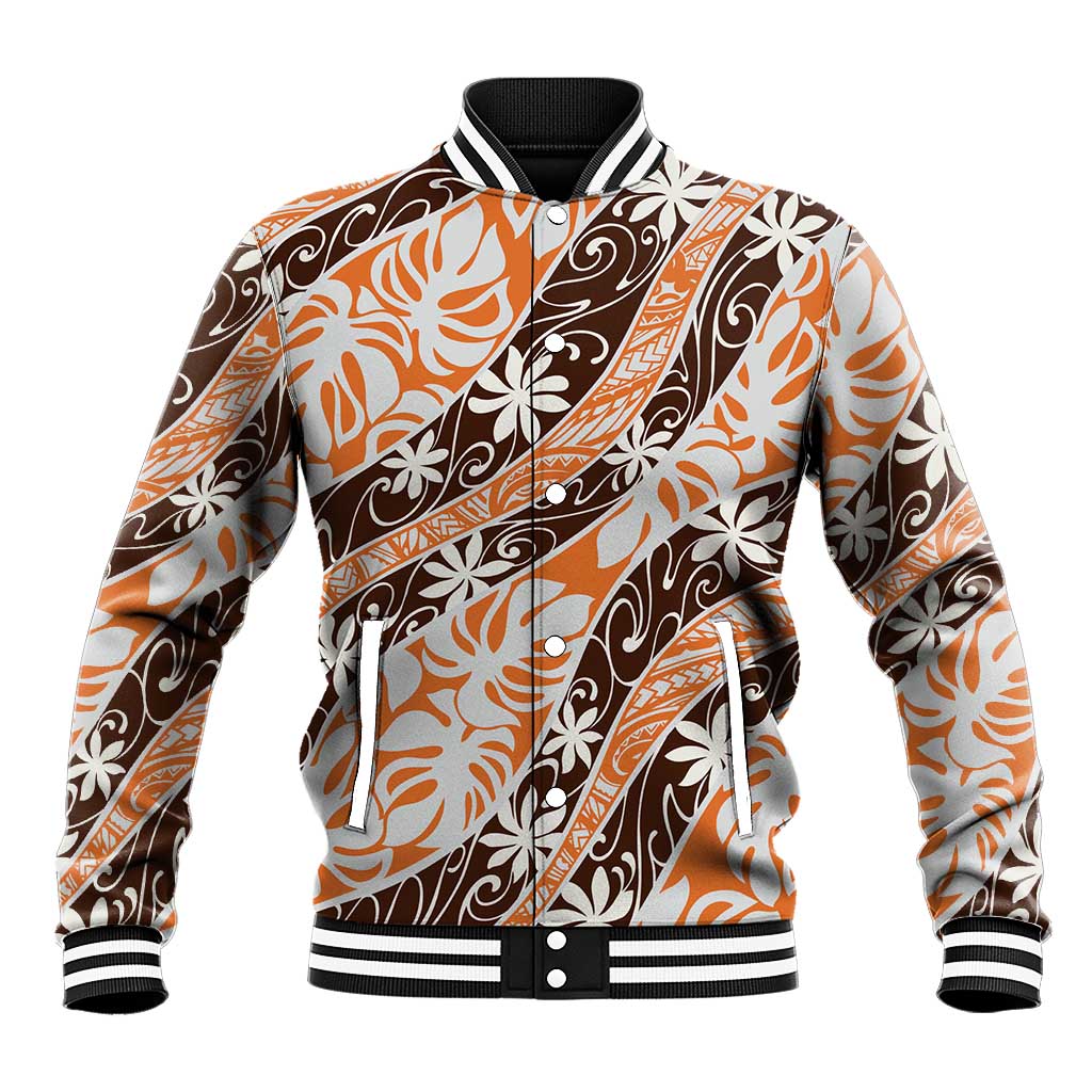 Puatou Tahiti Tiare Monstera Baseball Jacket Polynesian Pattern Curve Style - Polynesian Pride