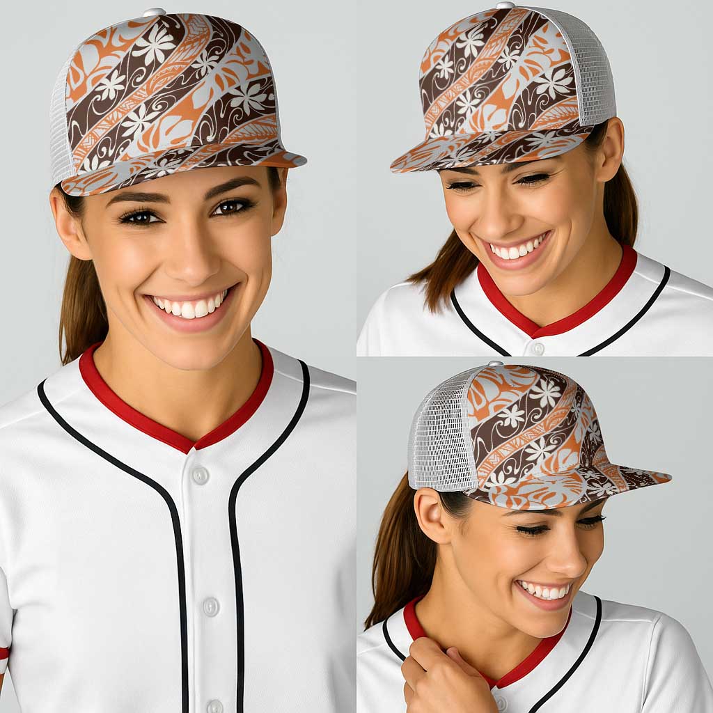 Puatou Tahiti Tiare Monstera Baseball Net Cap Polynesian Pattern Curve Style - Polynesian Pride