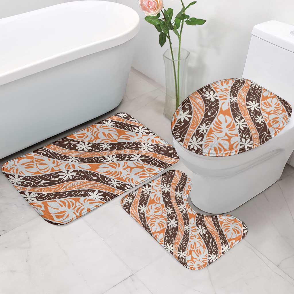 Puatou Tahiti Tiare Monstera Bathroom Set Polynesian Pattern Curve Style - Polynesian Pride