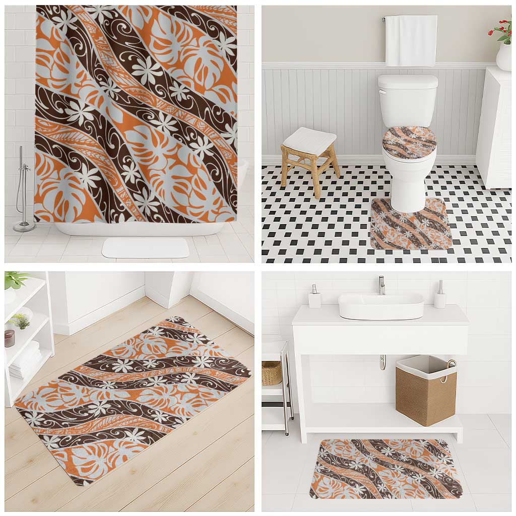Puatou Tahiti Tiare Monstera Bathroom Set Polynesian Pattern Curve Style - Polynesian Pride