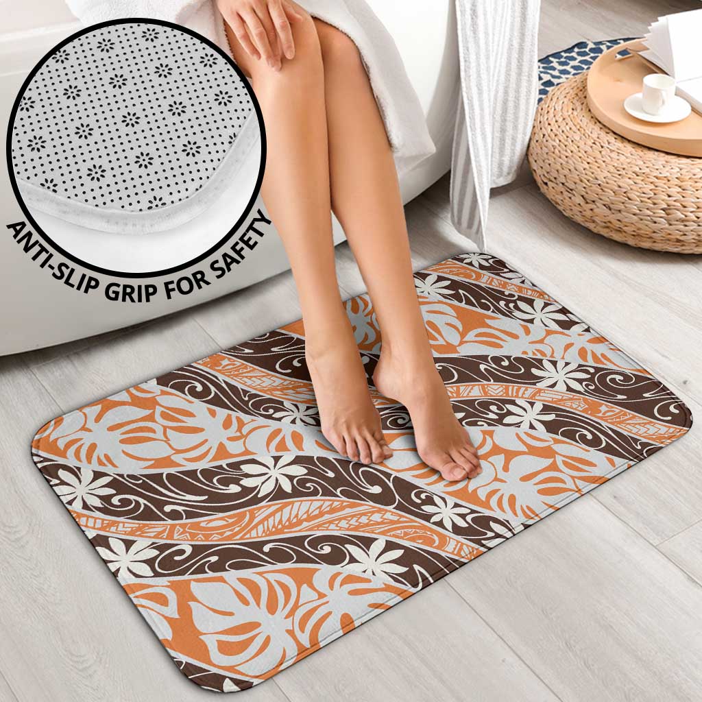 Puatou Tahiti Tiare Monstera Bathroom Set Polynesian Pattern Curve Style - Polynesian Pride