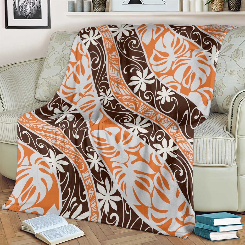 Puatou Tahiti Tiare Monstera Blanket Polynesian Pattern Curve Style - Polynesian Pride