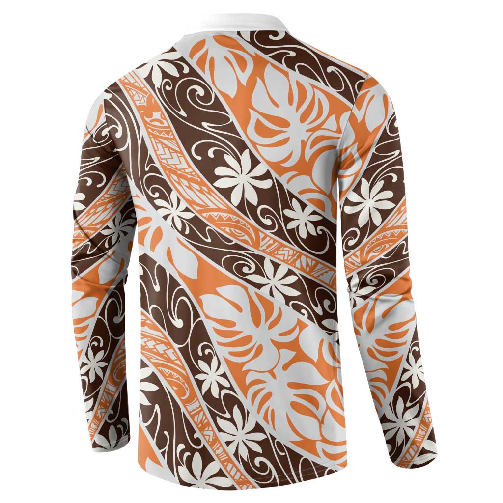 Puatou Tahiti Tiare Monstera Button Sweatshirt Polynesian Pattern Curve Style - Polynesian Pride