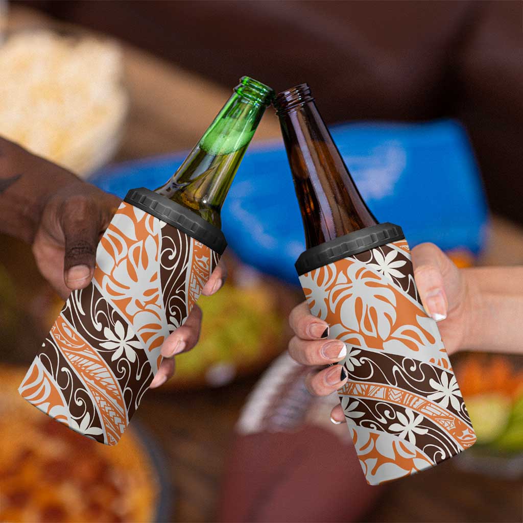 Puatou Tahiti Tiare Monstera 4 in 1 Can Cooler Tumbler Polynesian Pattern Curve Style - Polynesian Pride