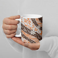 Puatou Tahiti Tiare Monstera Ceramic Mug Polynesian Pattern Curve Style - Polynesian Pride