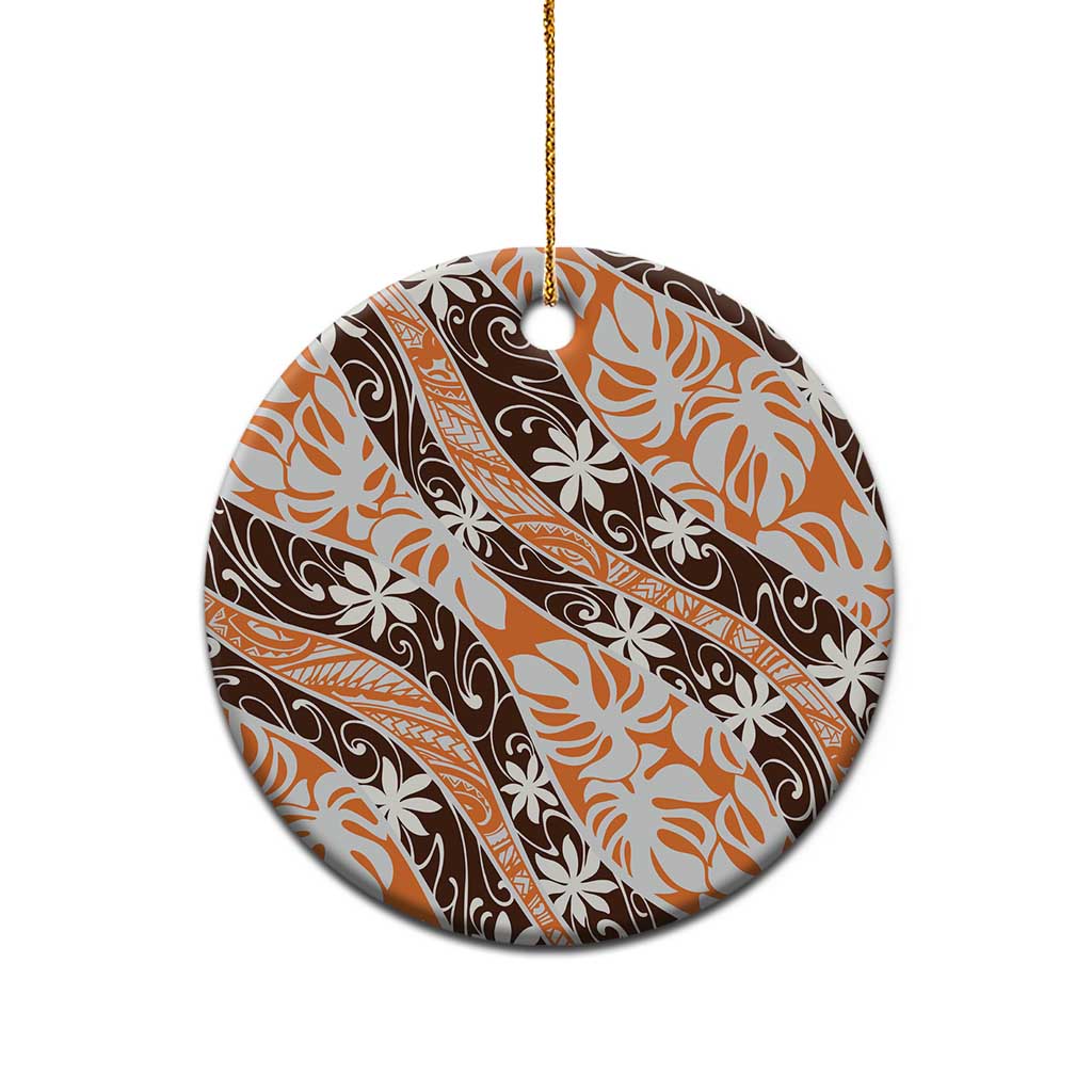 Puatou Tahiti Tiare Monstera Ceramic Ornament Polynesian Pattern Curve Style - Polynesian Pride